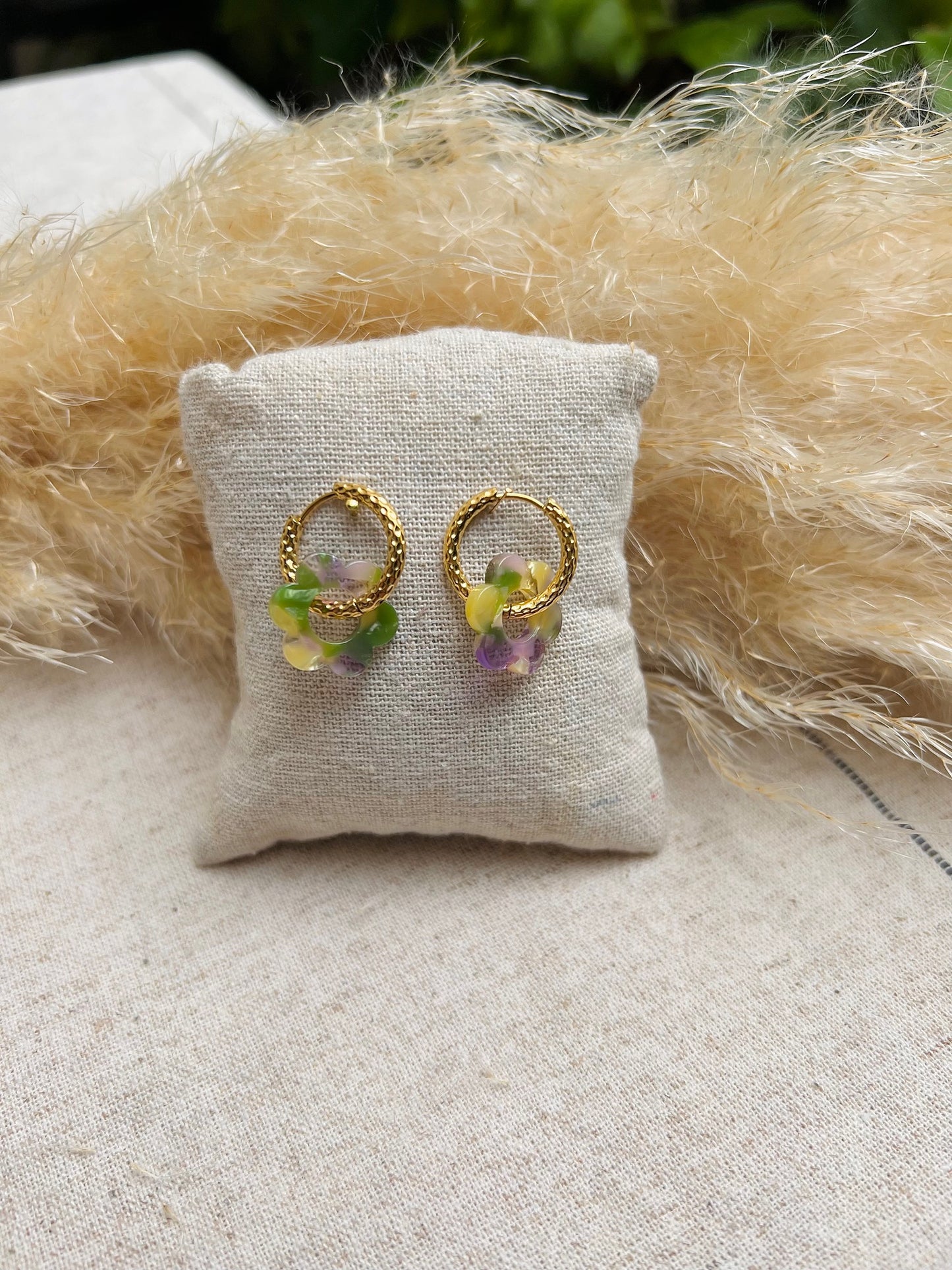 Créoles Flora - violet et Vert