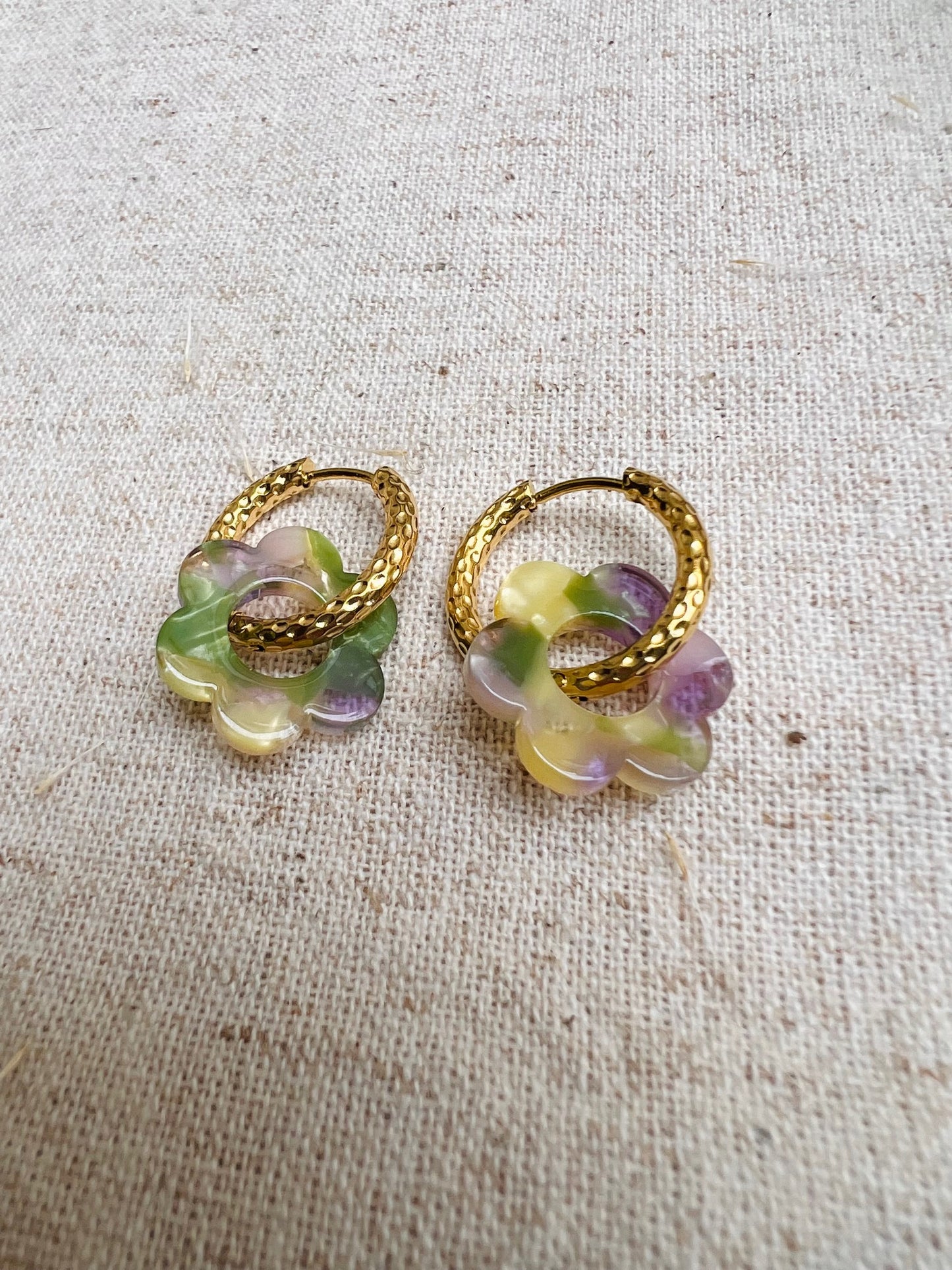 Créoles Flora - violet et Vert