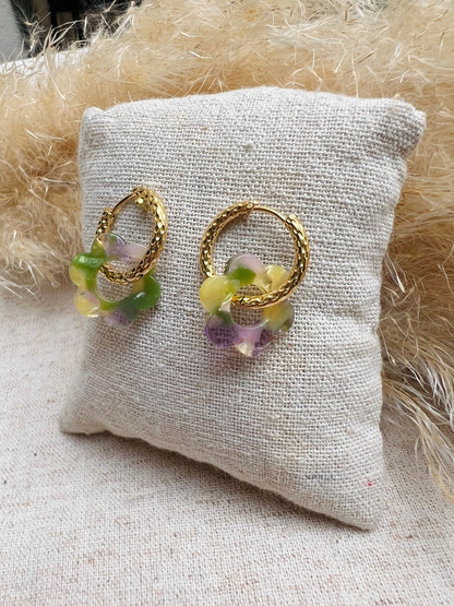 Créoles Flora - violet et Vert