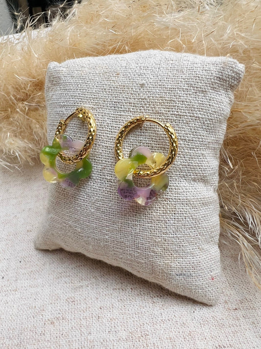 Créoles Flora - violet et Vert